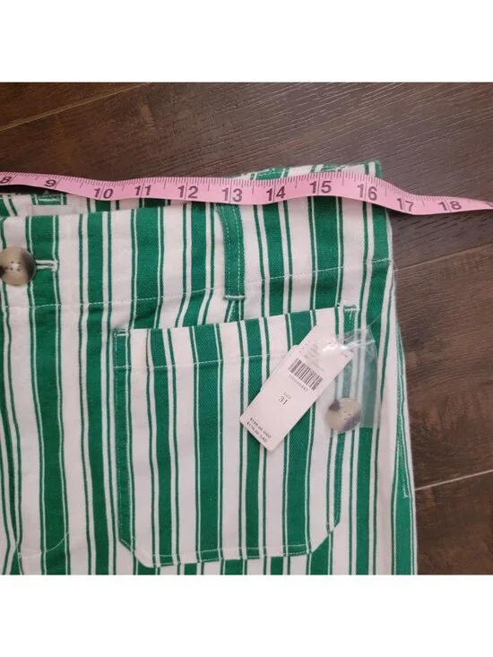 Anthropologie Colette Striped Full Length Wide Leg Pants Green Linen Womens 31 - Picture 4 of 9